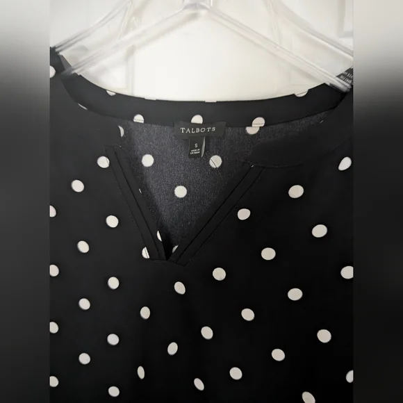 Talbots Black & White Polka Dot Popover Blouse - Picture 4 of 8